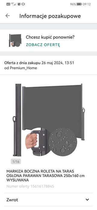 Markiza boczna na taras 160x250