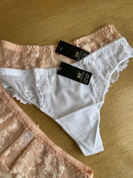 Бікіні з мікрофібри з мереживом,білі та персик