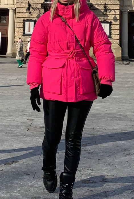 Куртка пуховик зимняя женская розовая матовая  размер L