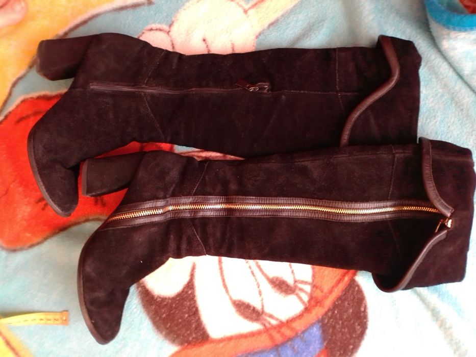 Сапоги-ботфорты замшевые