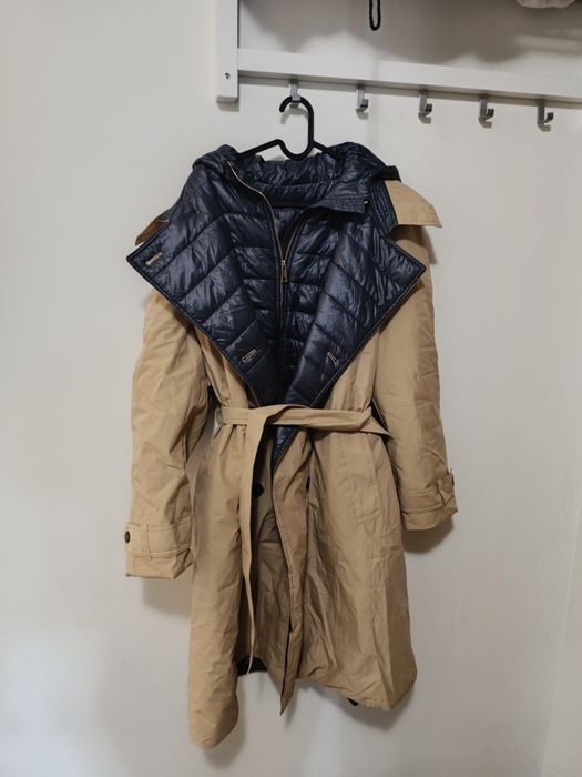 Płaszcz trencz z kapturem ocieplany r50