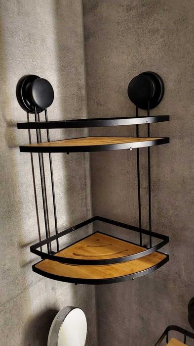 Półka łazienkowa narożna wisząca przyssawka z koszykiem