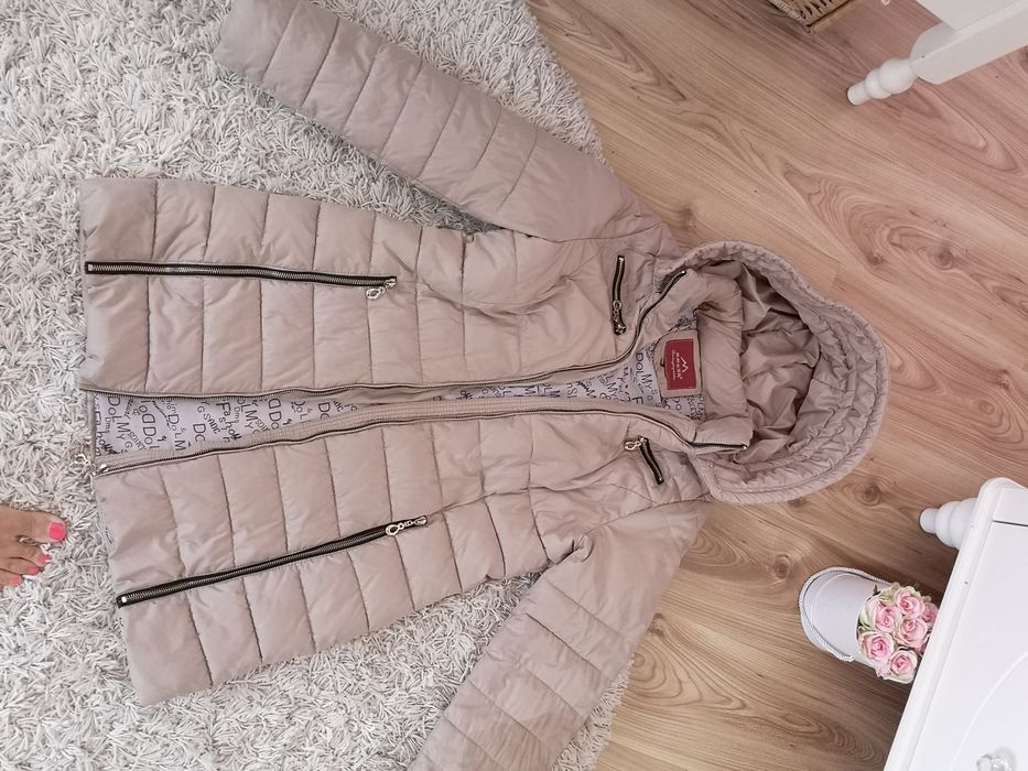 Kurtka puchowa beżowa perłowa r. 38