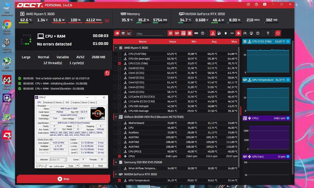 RTX3050 8gb/ Ryzen 5 3600/ B450/ 16gb DDR4 SSD s-AM4 игровой компьютер