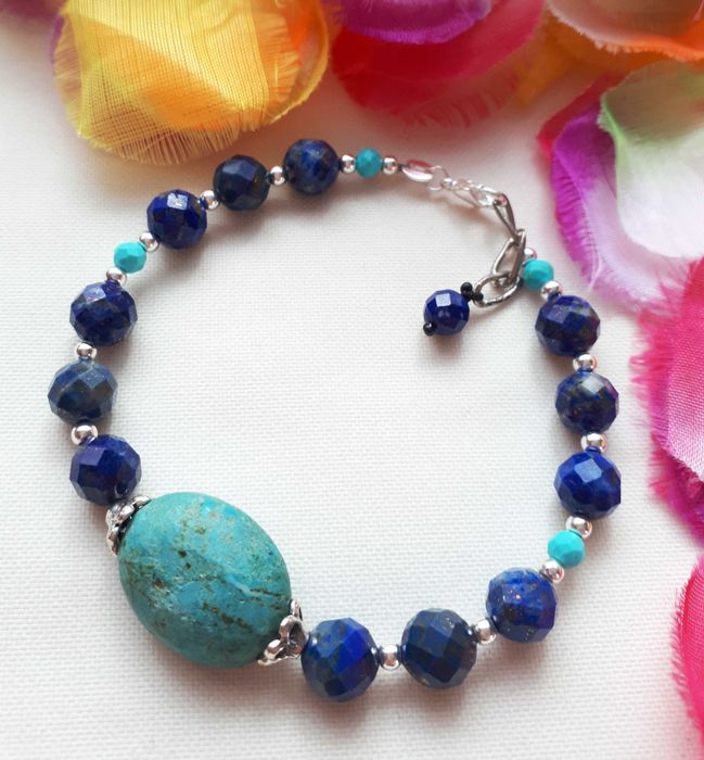 Bransoletka z kamieni - turkus i lapis lazuli