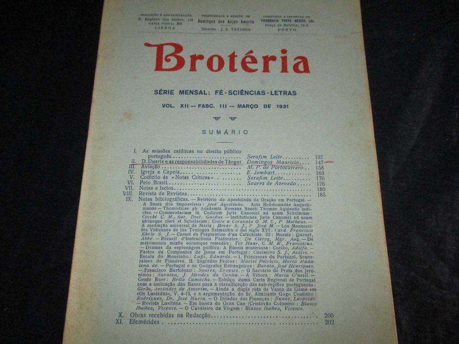 Revistas Brotéria Série Mensal 1929 a 1931