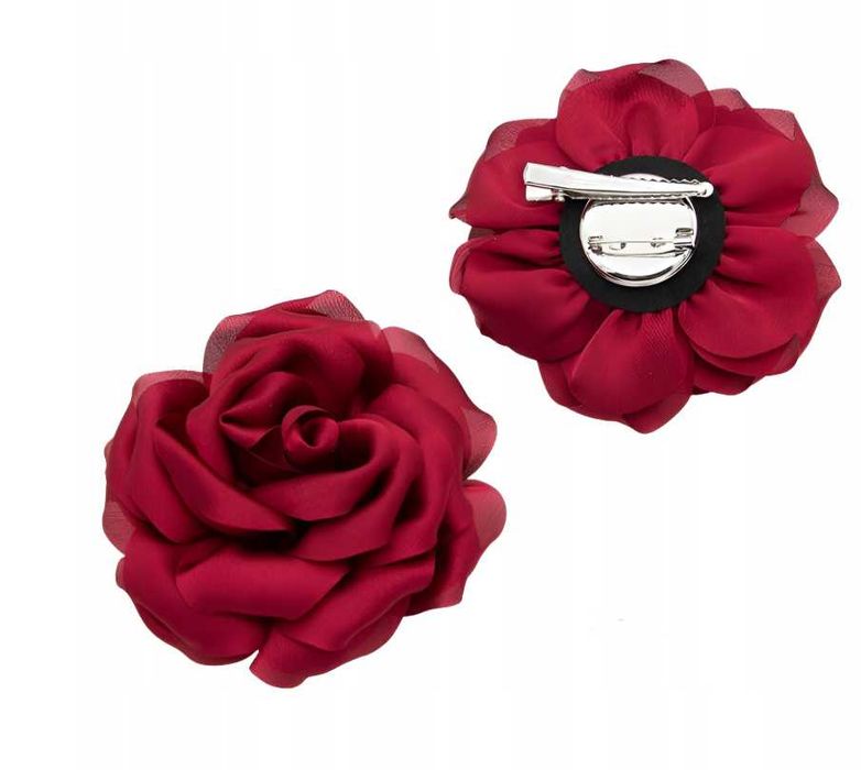 Broszka przypinka RÓŻA KWIAT 8,5 cm ELEGANCKA do marynarki bordowa BR1
