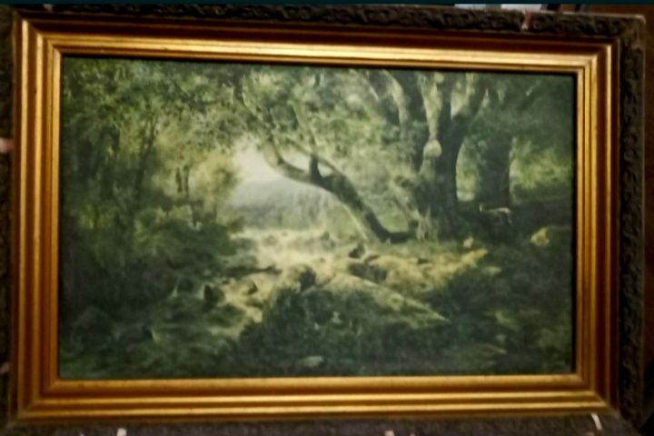 Картина" Водопад" старинная, ретро,на холсте, художник Саврасов,1968 г