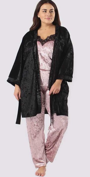 Домашній комплект велюровий халат майка штани 44/46/48/50/52/54/56