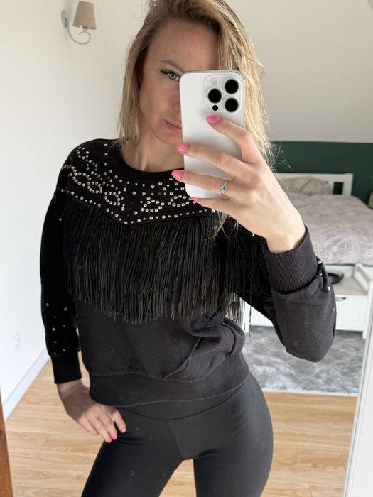 Czarna bluza dzety fredzle nietoperz xs/34 s/36