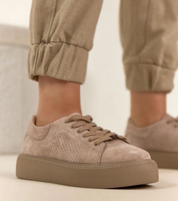 Beżowe Skórzane Sneakersy Na Platformie Filippo