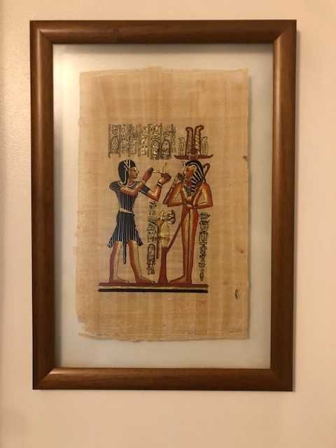 Quadro papiro Egípcio, com vidro duplo e  moldura madeira maciça