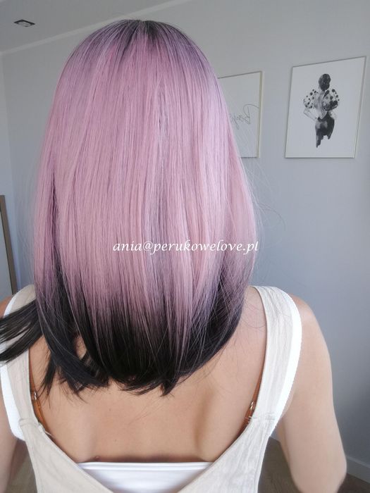 Peruka różowa ombre długi bob na co dzień WŁOSY jak naturalne