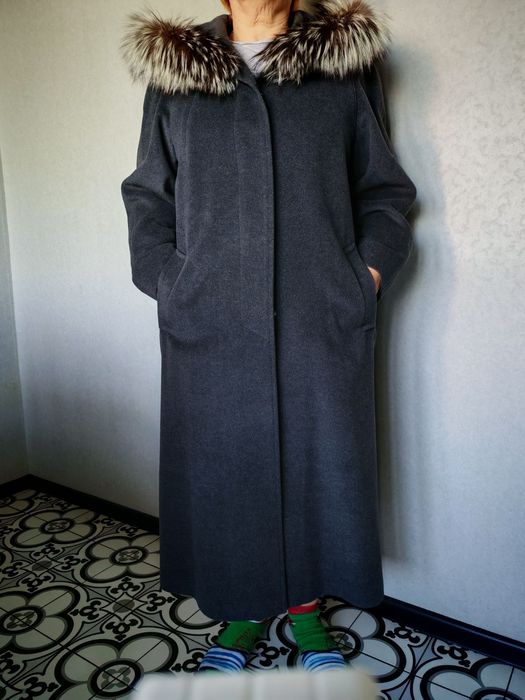 Пальто зимнее (шерстяное шерсть) кашемир серое (чернобурка)