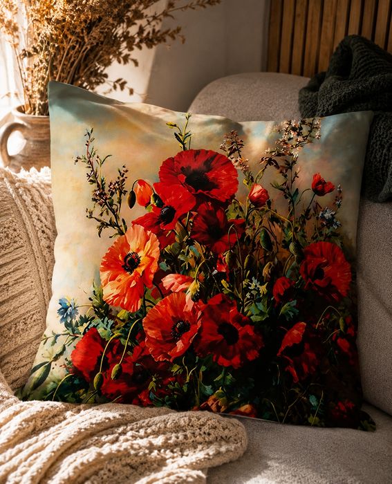 Poszewka Dekoracyjna 40x40 Maki Kwiaty Polne Boho