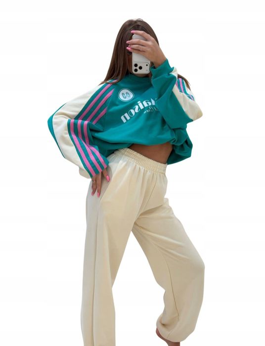 Dres damski komplet oversize'owy Mia Maison Pastel Crew zielony-kokos