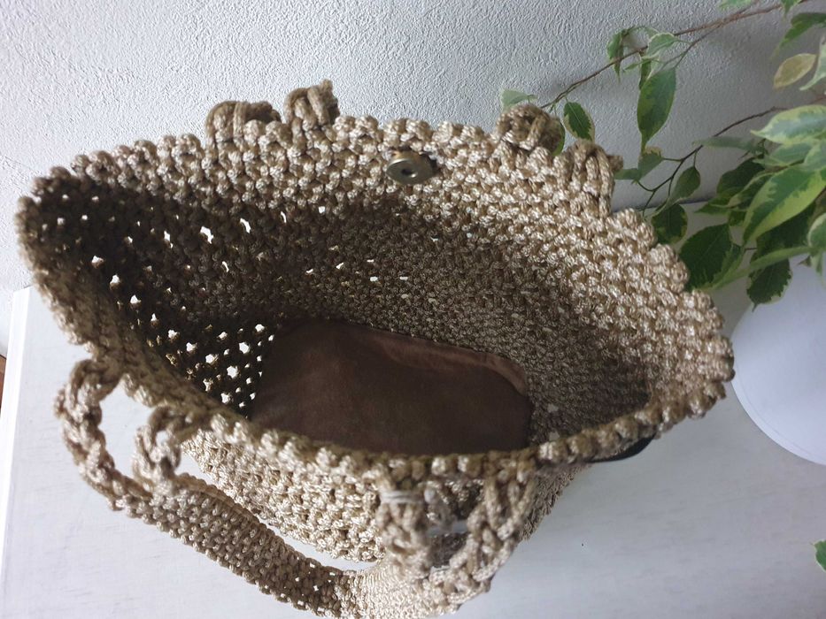 Torebka shopperka (makrama/boho) - jasne złoto