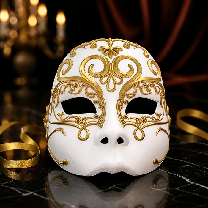 Luksusowa Maska Wenecka - Biało-złota. Bal Maskowy Karnawał Halloween