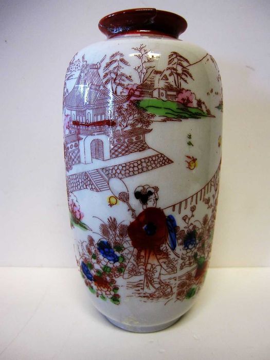 2 antigas jarras asiáticas esmaltadas à mão e assinadas