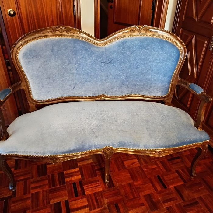Canapé veludo azul + cadeira
