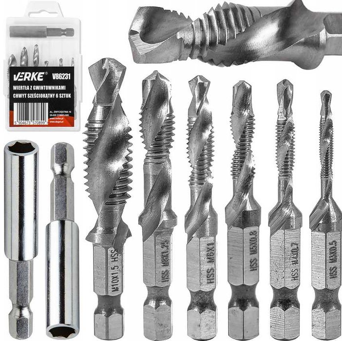 Wiertła Gwintujące HSS M3-M10 Gwintowniki 6szt. JAKOŚĆ VERKE