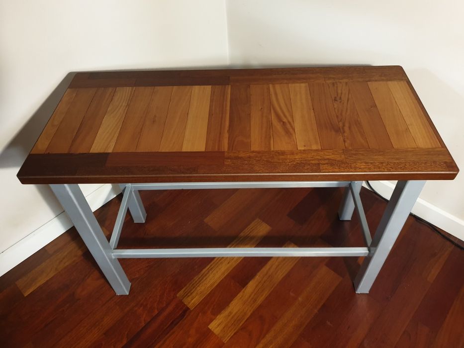 Stół, konsola, wysoka ława, drewno egzotyczne + stal