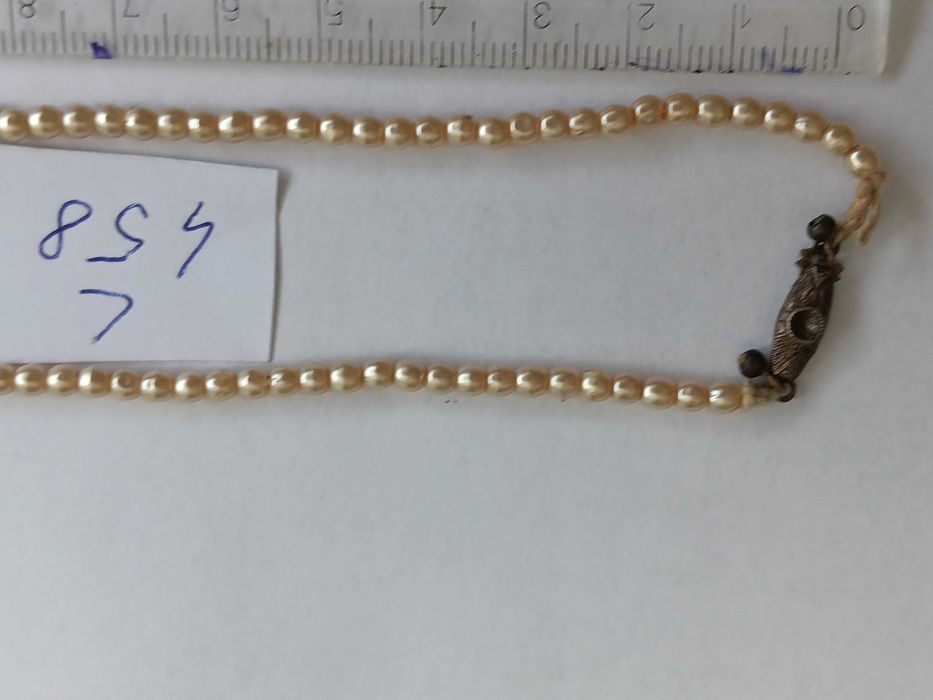 L458, naszyjnik perełki sygnowane zapięcie próba starocie vintage bibelot