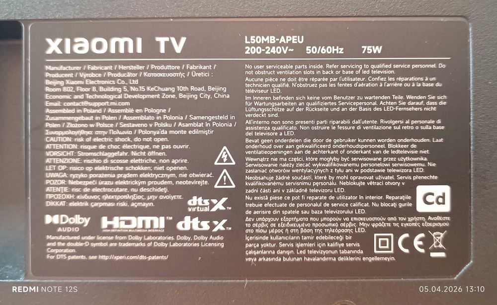 Телевізор Xiaomi TV, модель L50MB-APEU 2025 року на розбір (біток)
