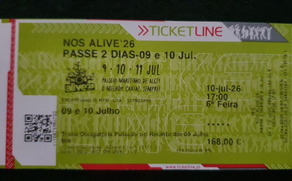 Bilhetes Nos Alive passe dias 9 e 10 TROCA