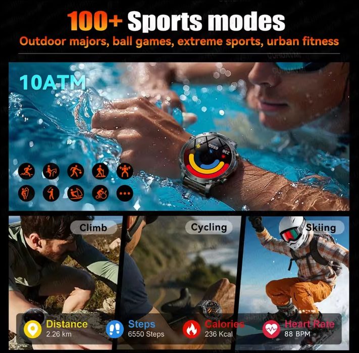 Тактические смарт часы 1400mAh,GPS, NFC, Compass, Amoled.
