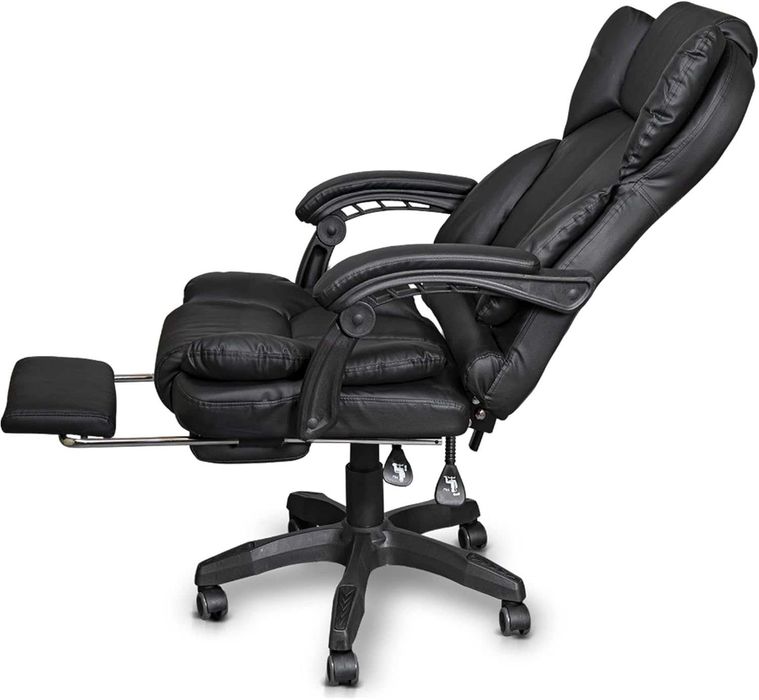 Fotel Gabinetowy Obrotowy z Podnóżkiem Czarny