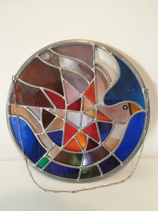 raro vintage vitral comemorativo-25 anos Banco suíço UBS ...