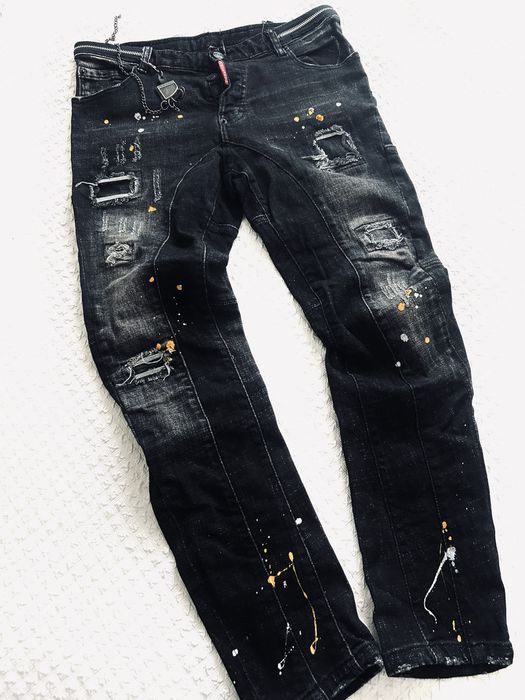 Spodnie Dsquared2 czarne nakrapiane super stretch