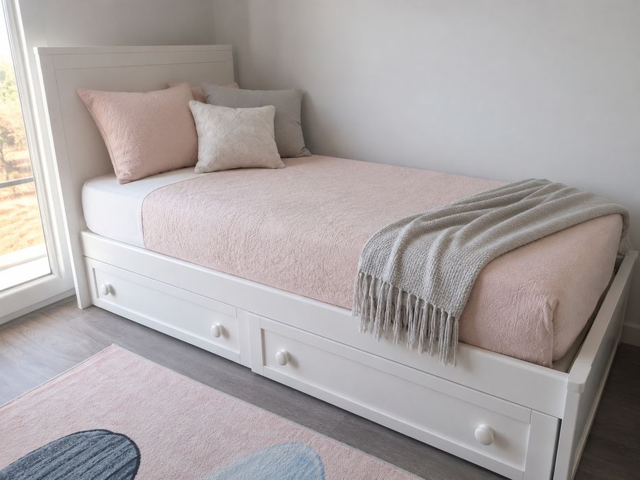 TRAMA - Cama individual branca com gavetas + colchão incluído