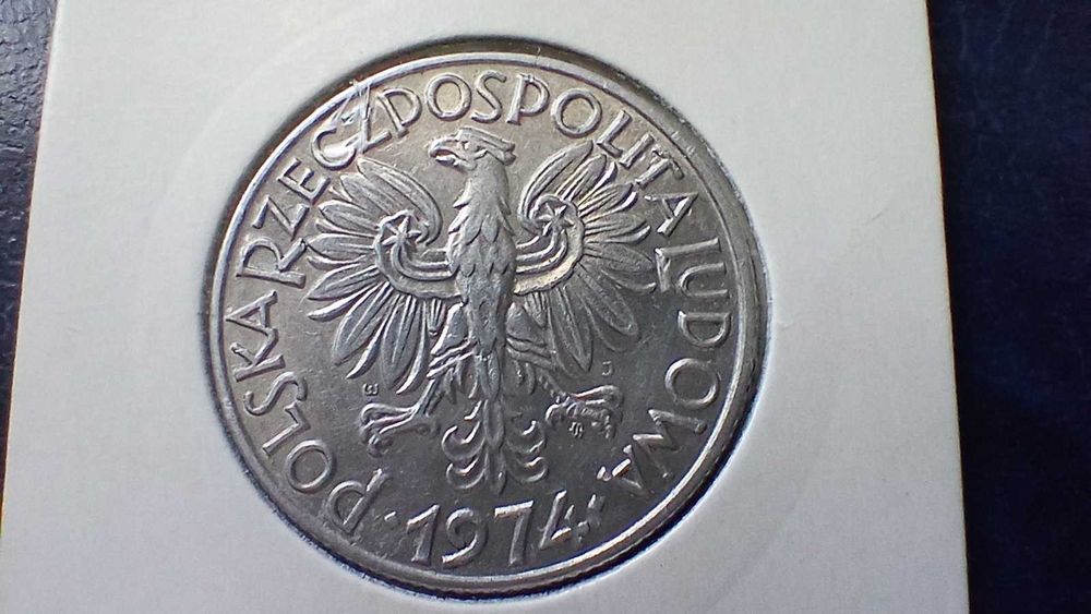 Stare monety 5 złotych 1974 Rybak PRL piękna