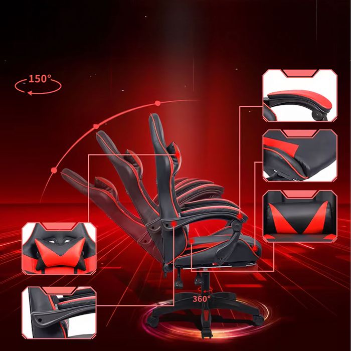 Fotel Gamingowy Biurowy Obrotowy Kubełkowy Krzesło z Podnóżkiem 150 kg