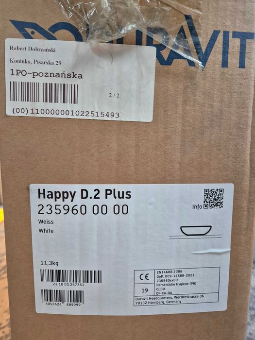 Duravit Happy D.2 Plus – umywalka nablatowa 60 × 40 cm | nowa | biała | premium