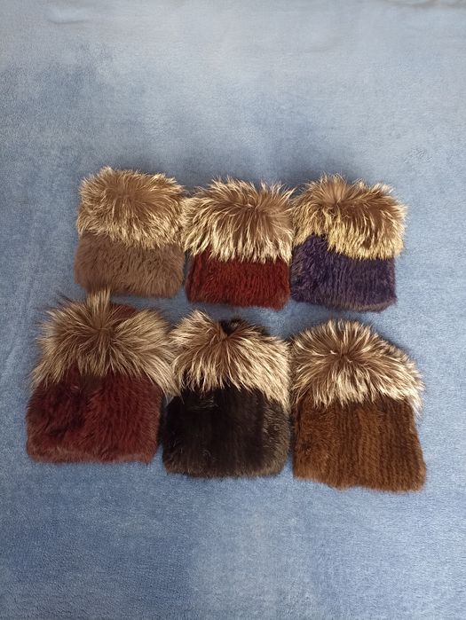 Шапка хутряна кролик з чорнобуркою на трикотажній основі