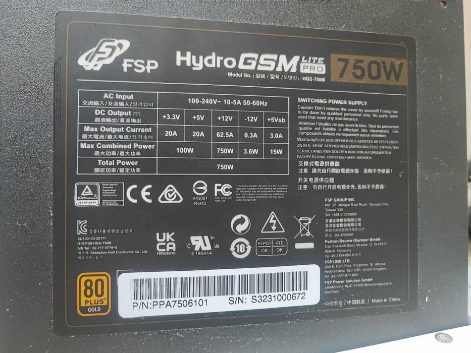 Fonte fp fsp hydro gsm lite pro 750w