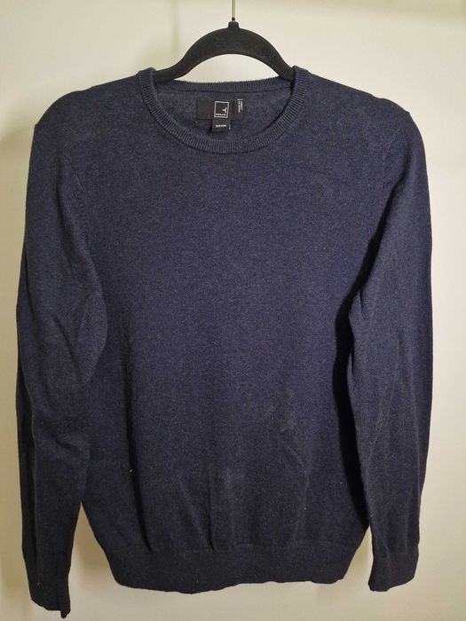 Sweter meski klasyczny 100% bawełna Meraki S cienki granatowy