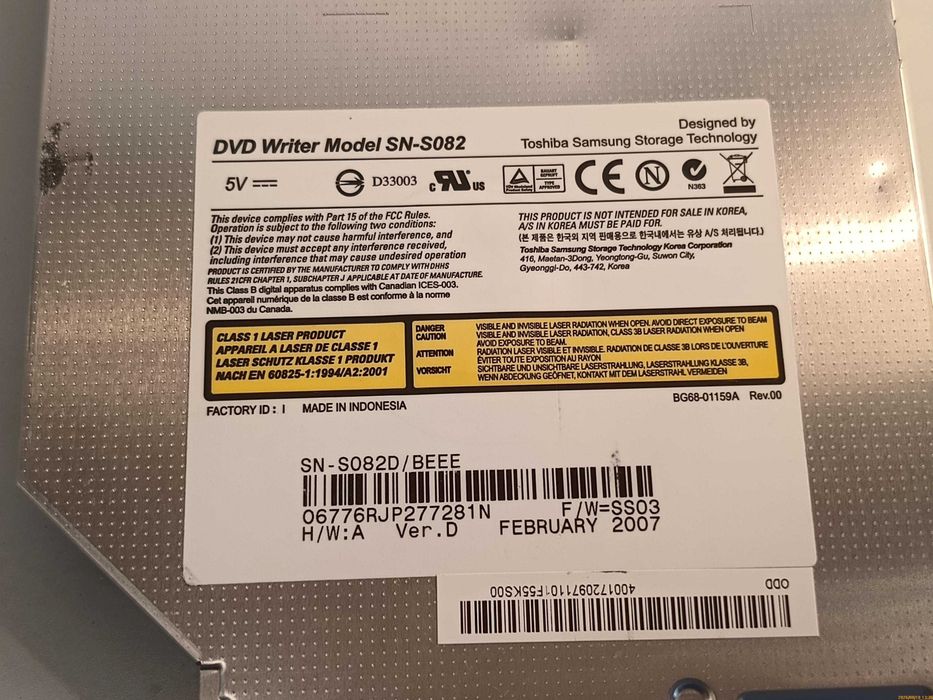 Napęd DVD ATA \ 12.7 mm \ SN-S082 TSST 2007/02