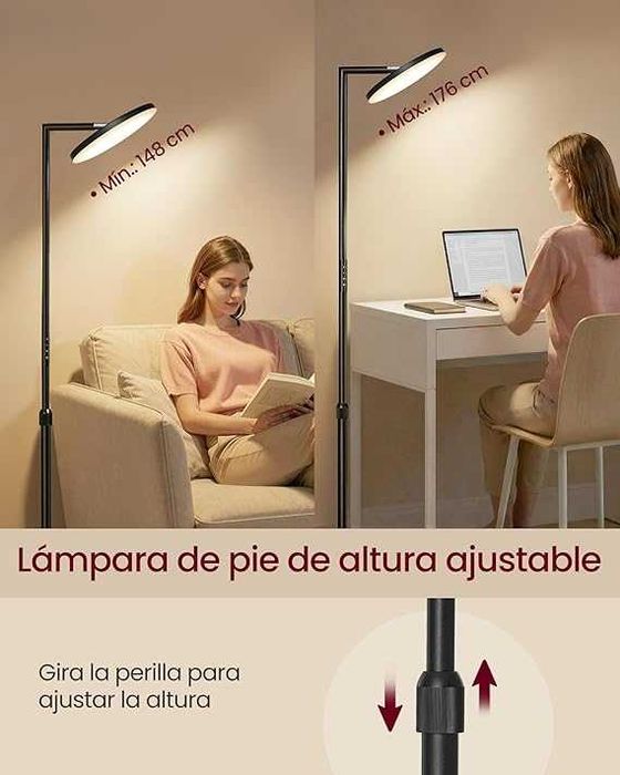 Lampa podłogowa regulowana wysokość głowica obrotowa z pilotem