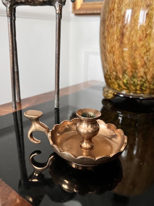 Świecznik duński z brązu sygnowany N.C.Nielsen Klokkestager vintage