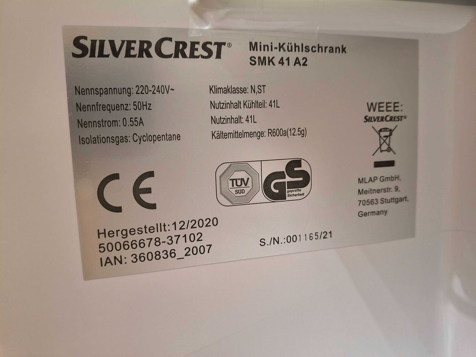 Frigorífico mini bar Silvercrest 41 litros
