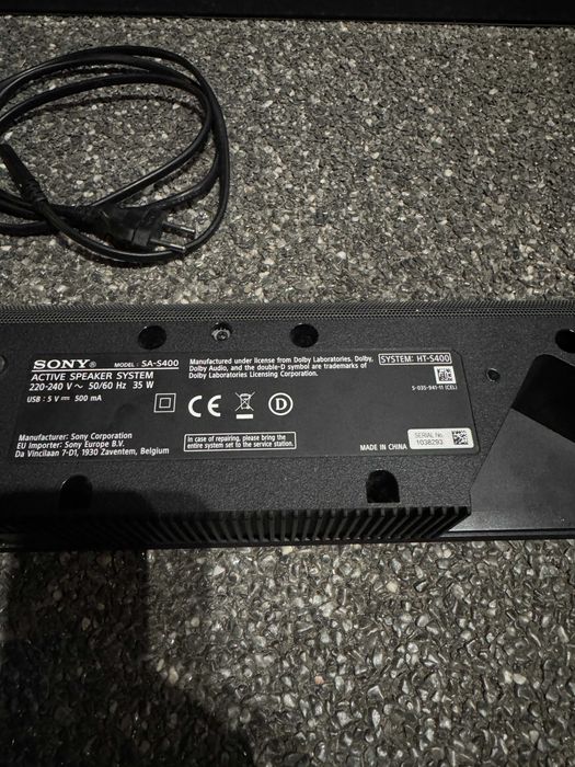 Soundbar Sony HT-S400 + Subwoofer | Pilot | Zasilacz