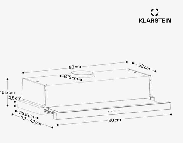 Витяжка виїзна вбудована 90 см  Біла Klarstein ZenFusion під дерево