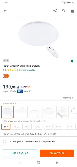 Plafon okrągły ProVero 39 x 6 cm biały