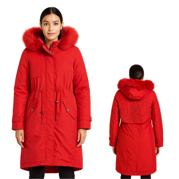 Czerwona damska parka z kapturem 2w1 rozmiar M