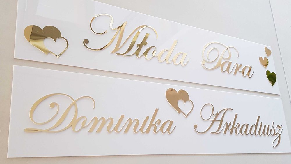 Dekoracja na auto ślubne rejestracja personalizowana