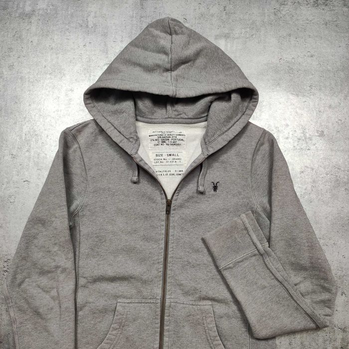 MĘSKA Bluza Rozpinana Bawełna z Kapturem Szara Suwak PREMIUM AllSaints